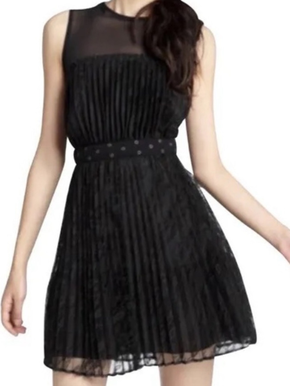 Diane‎ Von Furstenberg Black Lise Yoke Pleated Dress Size 8 📦